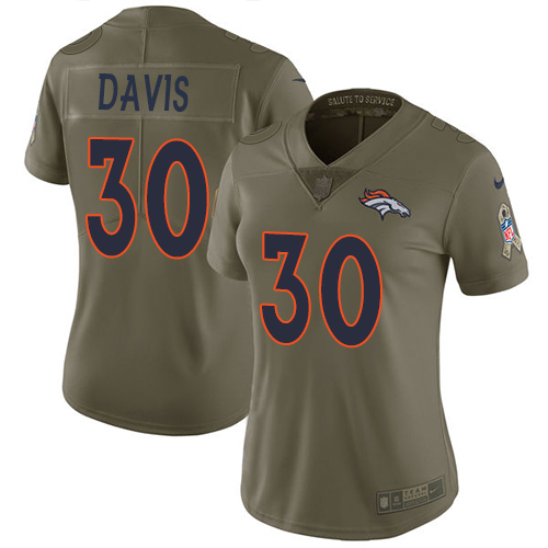 Nike Broncos #30 Terrell Davis Olive Women's Stitched NFL Limited Salute to Service Jersey